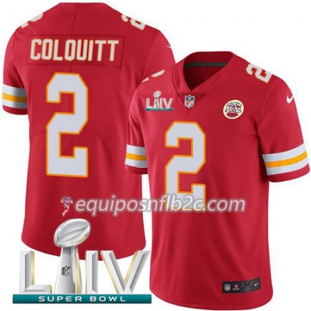 Camiseta Hombre NFL Kansas City Chiefs Dustin Colquitt 2 Nike Rojo 2020 Super Bowl LIV